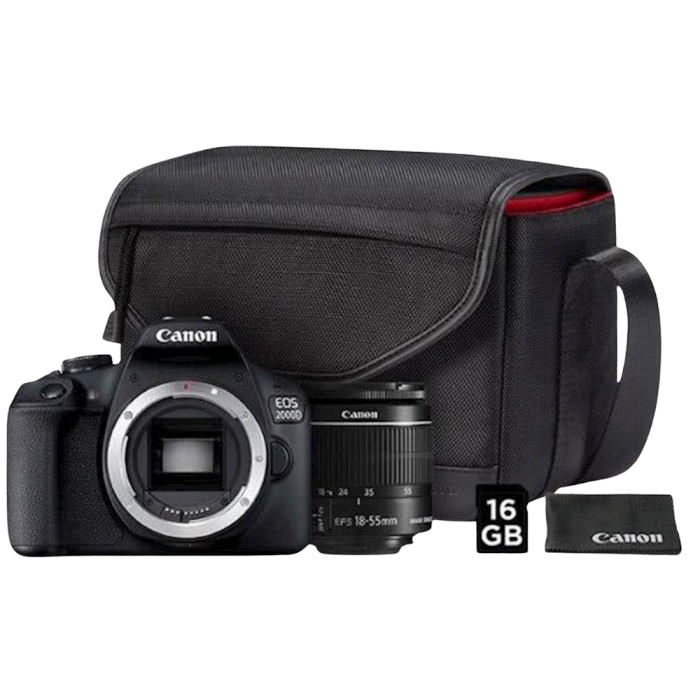 Цифровая зеркальная фотокамера Canon EOS 2000D + об`єктив 18-55 IS II + сумка SB130 + карта пам'яті SD16GB
