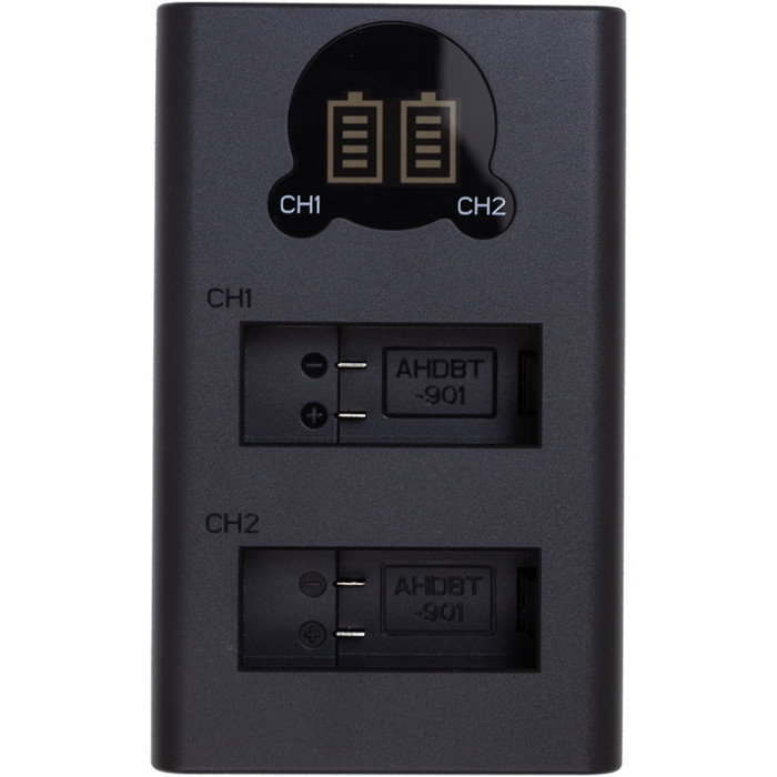 Зарядное устройство с дисплеем PowerPlant GoPro DL-AHDBT901 для двух аккумуляторов