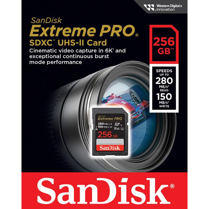 Карта пам'яті SanDisk SD  256GB C10 UHS-II U3 R280/W150MB/s Extreme Pro V60